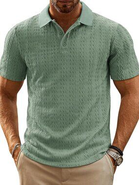 Men's Light Green Polo Shirts Short Sleeve Casual Collared Summer Golf Shirts